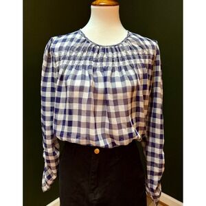 Forever 21 Blue Gingham Long Sleeve Blouse Women's Size L